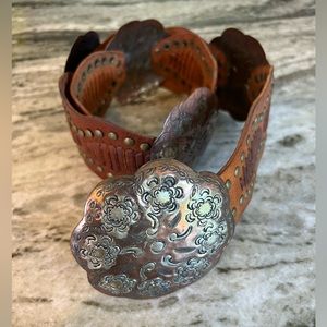Beautiful hand made leather and copper Chico’s cow girl belt